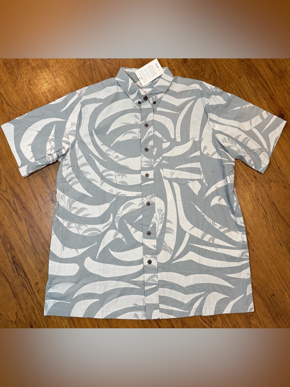 Sig Zane SERVCO HO'OLAULE'A KOA Leaf Floral Hawaiian Shirt Gray L Aloha NWT